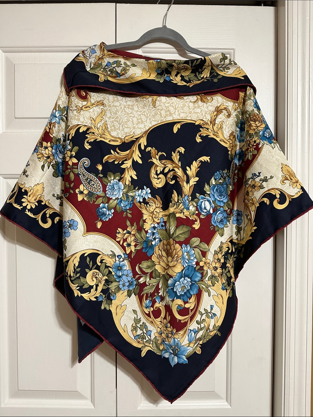 La Fiorentina Navy, Red, Gold & Blue Baroque Floral Scarf
